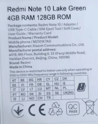 Xiaomi REDMI NOTE 10 Android 4GB RAM 128GB