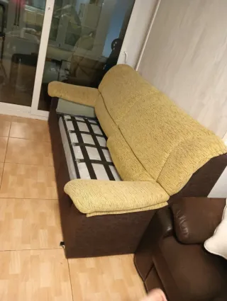 Sofá Cama Tela Beige y Marrón