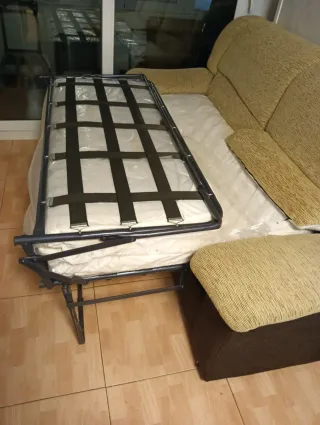 Sofá Cama Tela Beige y Marrón