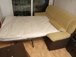 Sofá Cama Tela Beige y Marrón