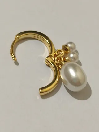 Aros Dorados Perlas Colgantes Plata baño Oro