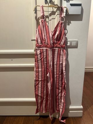 Mono de lino rayas rosa y rojo