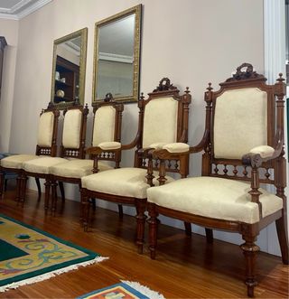 3 Sillas Clásicas Madera Tallada Tapizadas