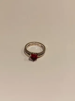 Anillo Pandora Corazón Rojo y Plata