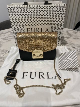 Bolso Furla Negro y Dorado Glitter