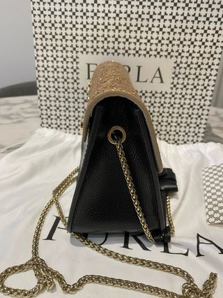 Bolso Furla Negro y Dorado Glitter