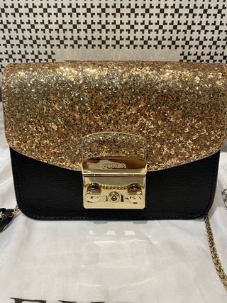 Bolso Furla Negro y Dorado Glitter