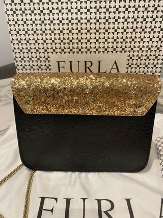 Bolso Furla Negro y Dorado Glitter