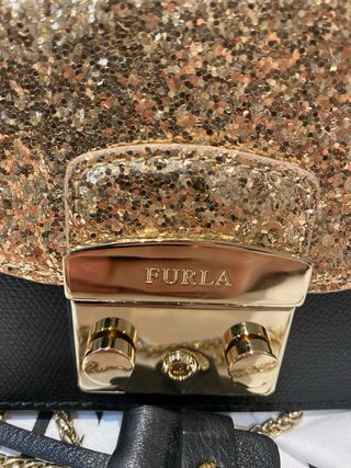 Bolso Furla Negro y Dorado Glitter