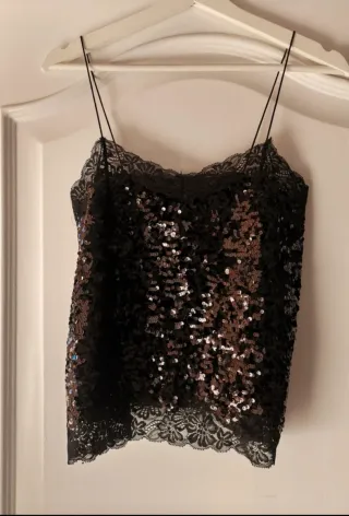 Top Lencero Lentejuelas Negro/Dorado T.36