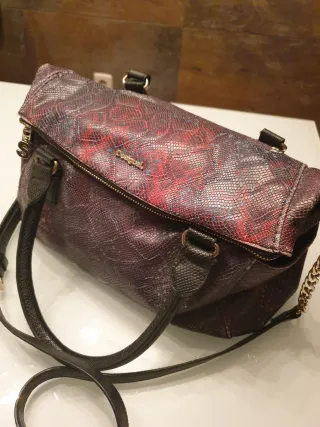 Bolso Desigual Piel Serpiente Morado Rojo