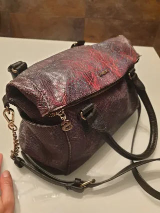 Bolso Desigual Piel Serpiente Morado Rojo