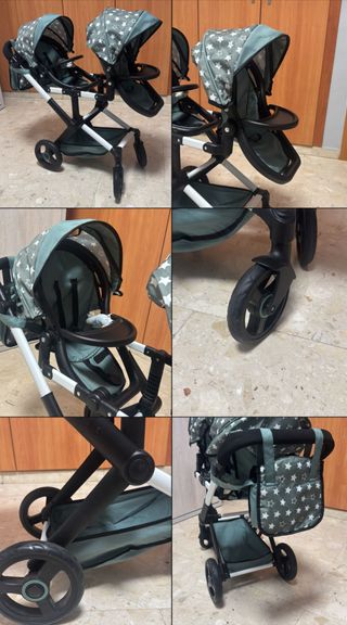 Passeggino gemellare per bambole con stampa a stelle