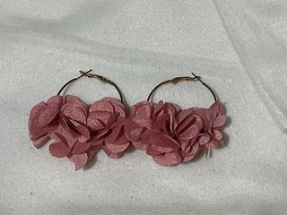 Pendientes Aro Flor Rosa Dorados