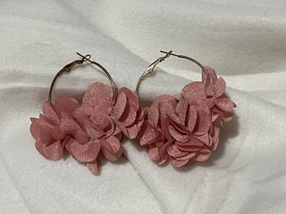 Pendientes Aro Flor Rosa Dorados