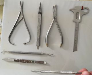 Alicates ortodoncia, pinza portabrackets, calibre