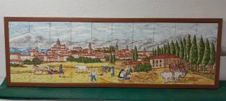 Quadro di piastrelle paesaggio rurale con villaggio txoko