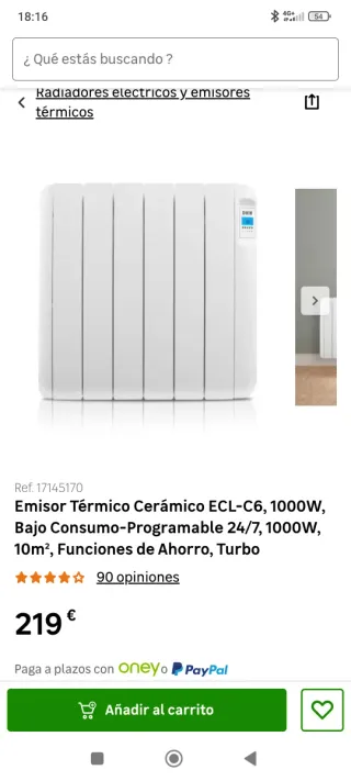 Radiador Eléctrico Térmico Blanco