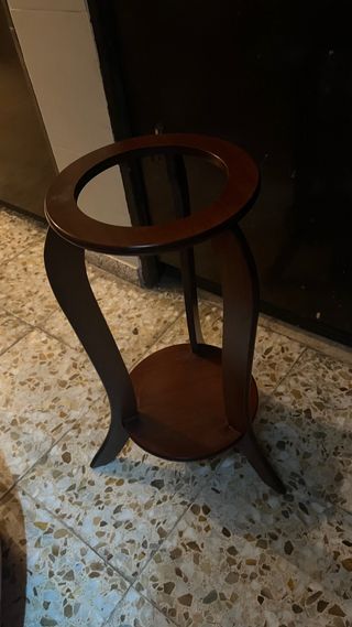 Mesa auxiliar madera y cristal