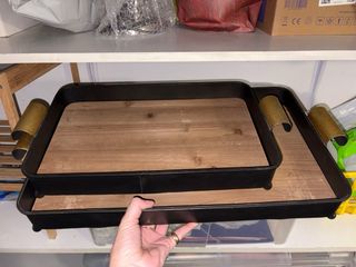 Pareja de Bandejas madera y hierro doradas