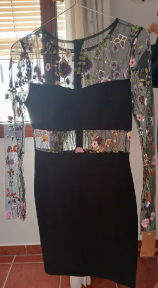 Vestido fiesta negro bordado flores
