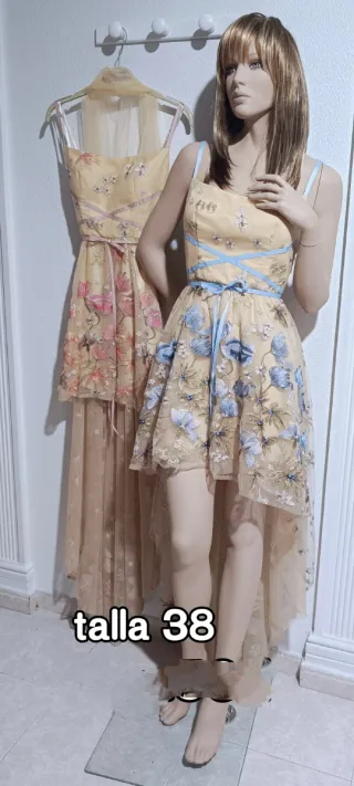 Vestido beige bordado talla 38