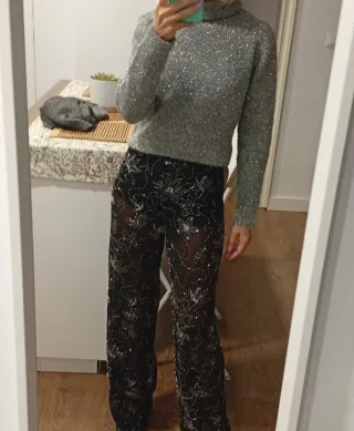 Pantalón fiesta Zara lentejuelas transparente