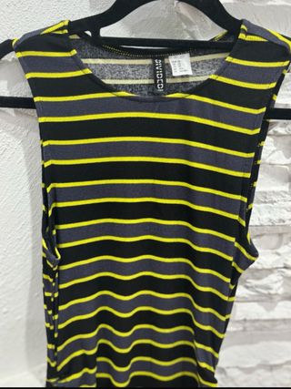 Vestido Mini Rayas Elástico Negro y Amarillo