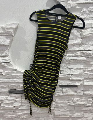 Vestido Mini Rayas Elástico Negro y Amarillo