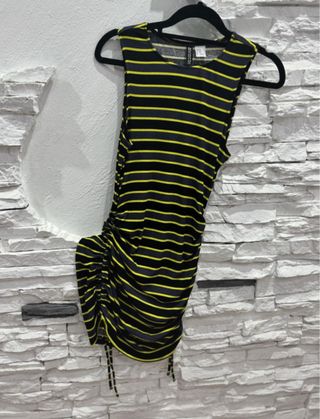 Vestido Mini Rayas Elástico Negro y Amarillo