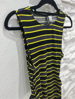 Vestido Mini Rayas Elástico Negro y Amarillo