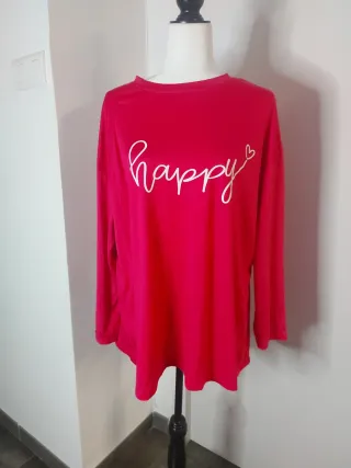 Camiseta rosa happy manga larga
