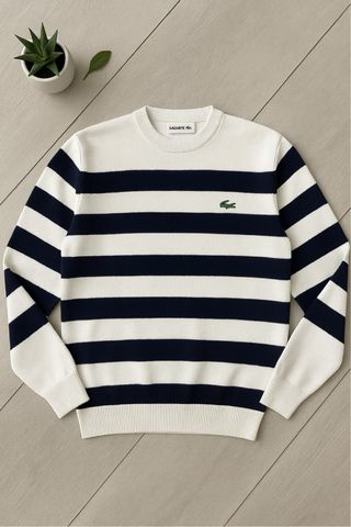 Maglione Lacoste bianco a righe blu – logo coccodr