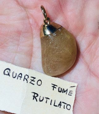 Ciondolo in pietra Quarzo Fumé Rutilato burattata