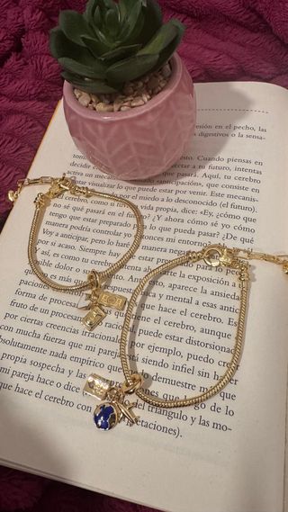 Pulsera Acero Dorado y Rosa