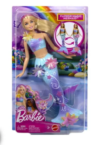 Nuova Bambola Barbie Sirena con Fiori Magici