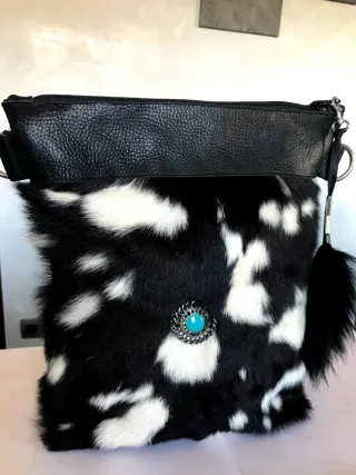Bolso de cuero Pelo Negro y Blanco