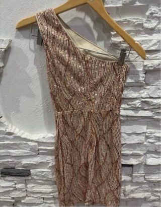 Vestido lentejuelas asimétrico oro rosa