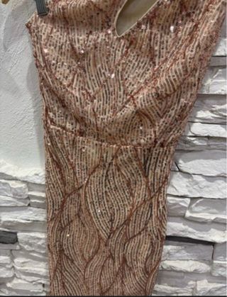 Vestido lentejuelas asimétrico oro rosa