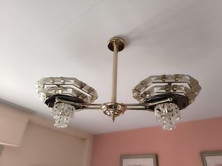 Lámpara de techo cristal y metal dorado