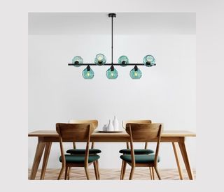 Lampadario sfere vetro blu