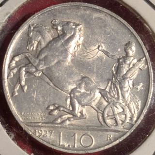 10 Lire Biga 1927 Due Rosette Regno D'Italia