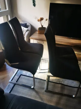 4 Sillas Comedor Piel Sintética Negras