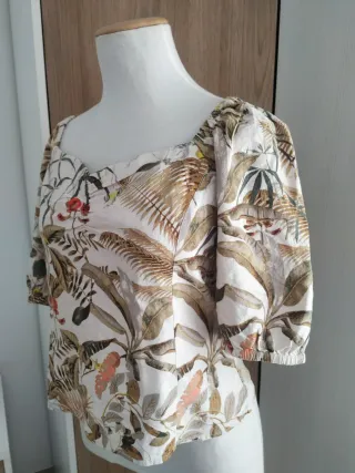 Blusa boho estampada manga abullonada M