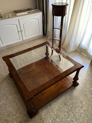 Mesa de centro madera caoba y cristal