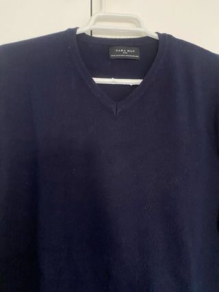 Jersey Zara Cuello Pico Talla M Azul Marino