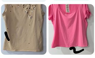 Camiseta Cortefiel beige o Blusa Fuego Rosa