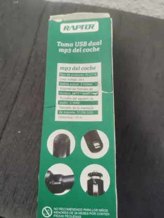 Cargador Coche USB Dual Raptor FM