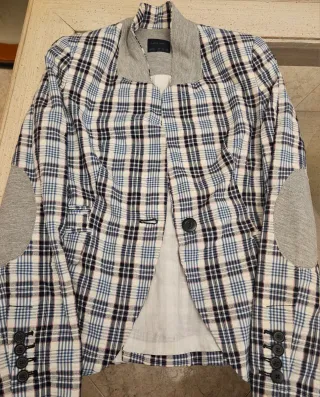 Americana Zara cuadros gris y azul