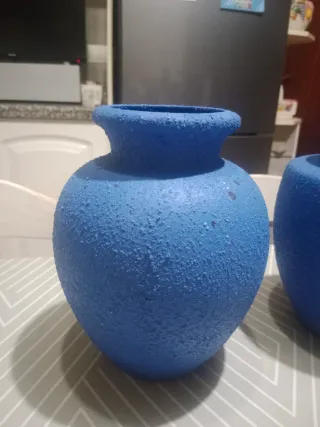 Lote 3 jarrones de ceramica azul